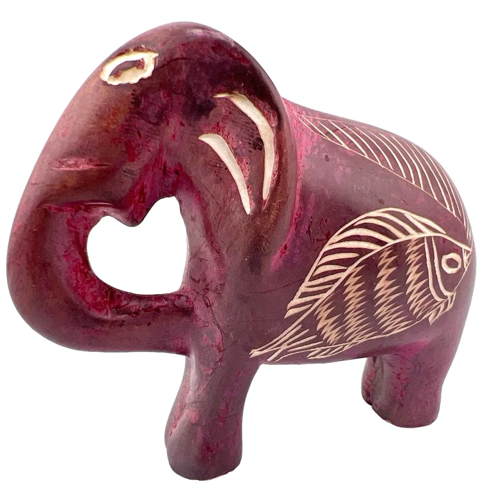 Wooden Red Hand Carved Elephant Fish Vintage‎ Classic